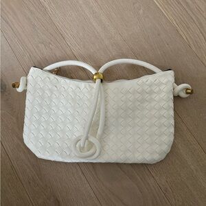 White Shoulder Bag with Textured Fabric